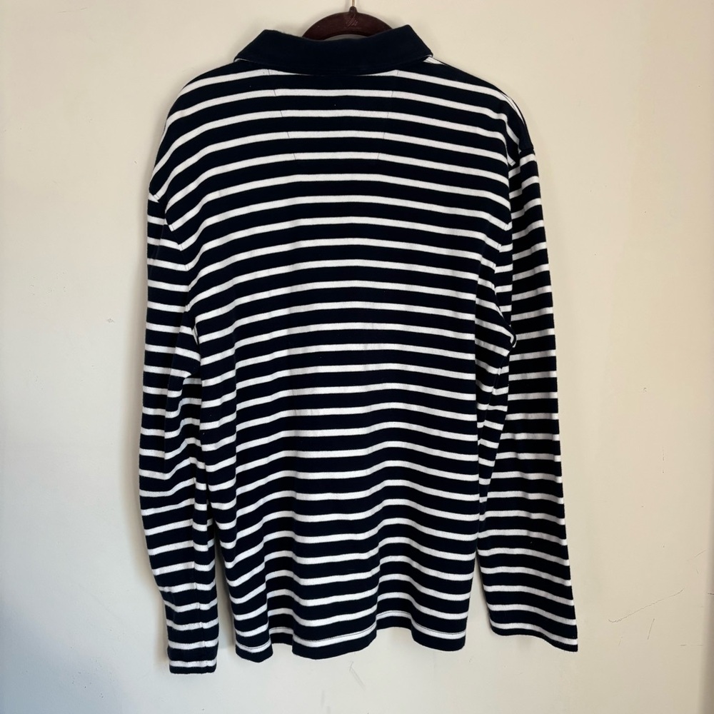 Nautica Navy Blue and White Striped Long Sleeve Polo Shirt - Picture 6 of 6